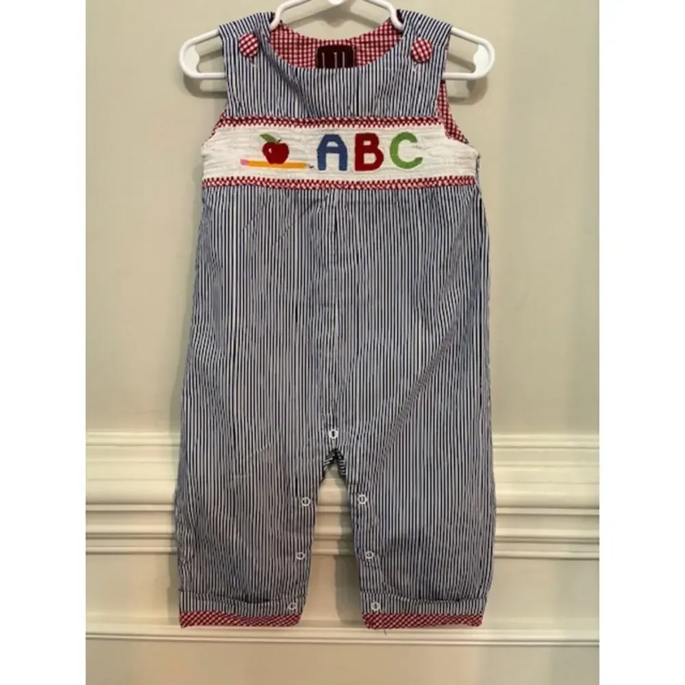 Lil Cactus ABC Smocked Longalls Romper Snap Closure Embroidered 12 - 18 Months